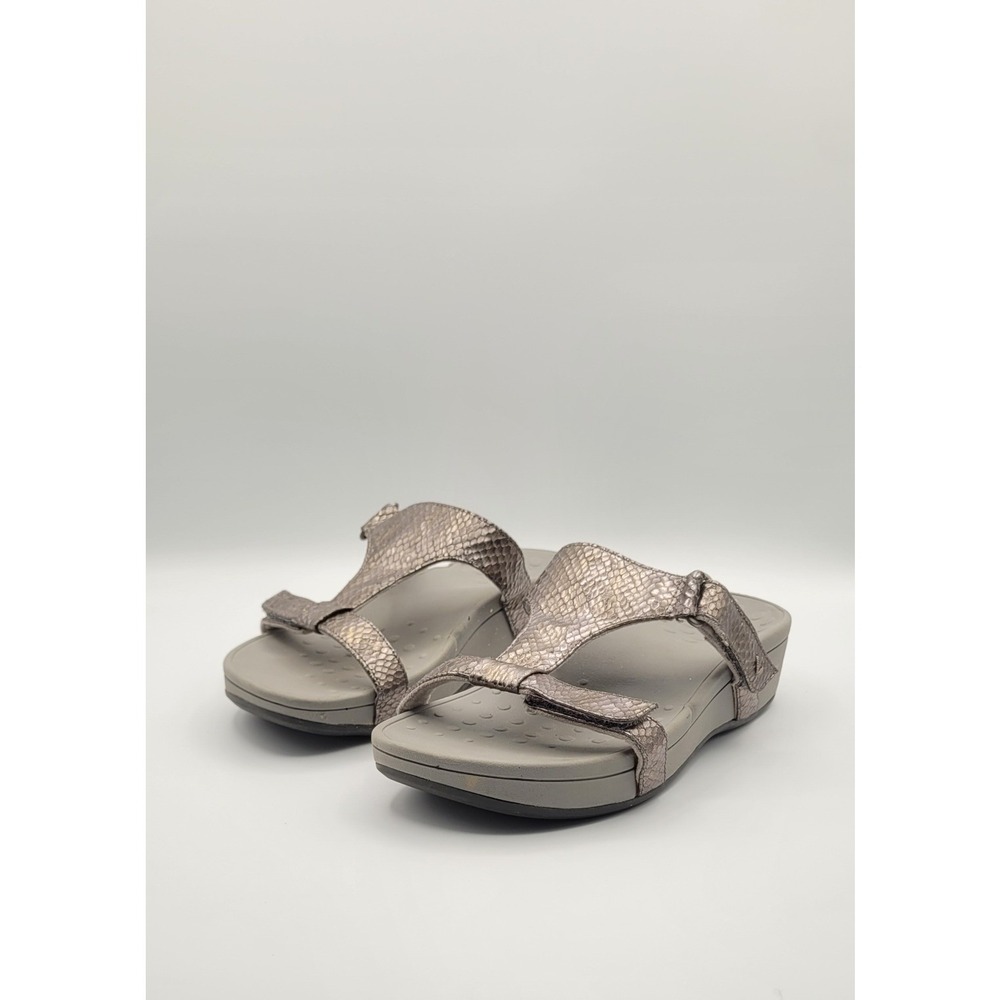 Vionic Ellie Women's Sandals 8 Pewter Metallic Snake Comfort Adjustable Arch